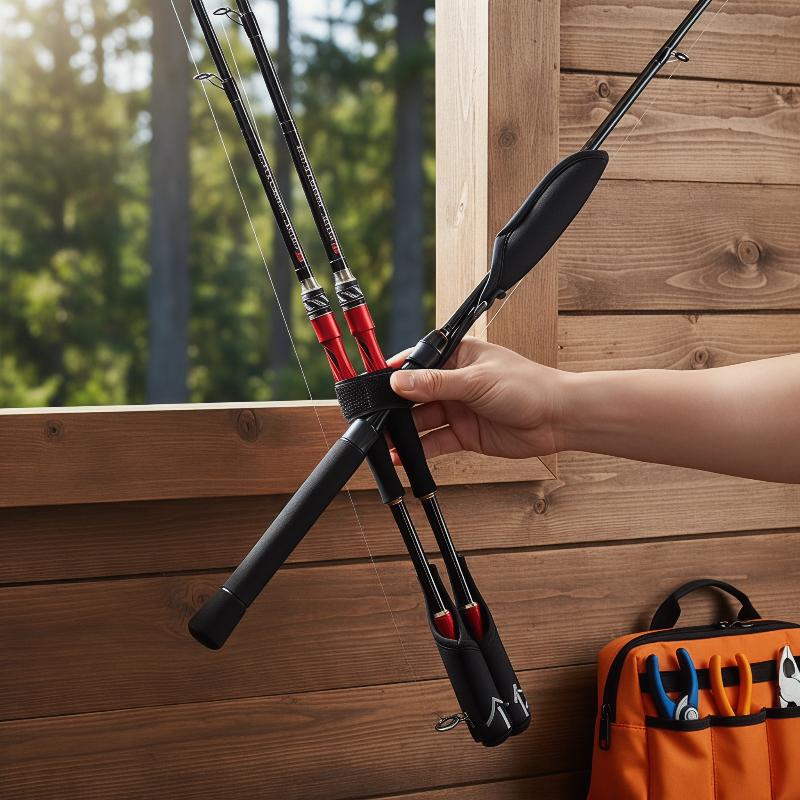 Fishing Rod Combo - Verstellbarer Angelruten-Trageriemen mit Kopfschutz, Ruten- und